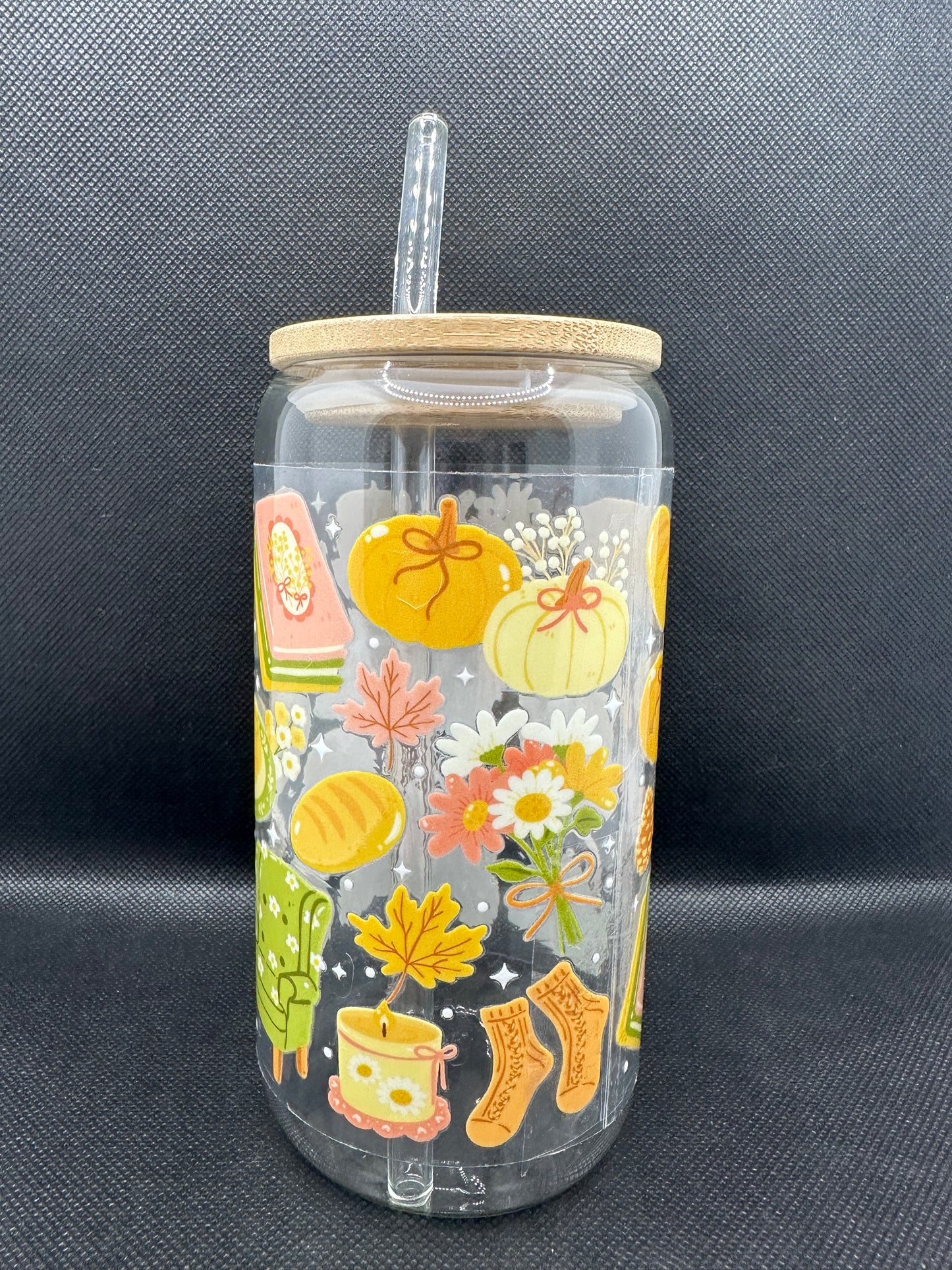 Cosy Bookish Pumpkin Spice Aesthetic Glass Tumbler with Straw
