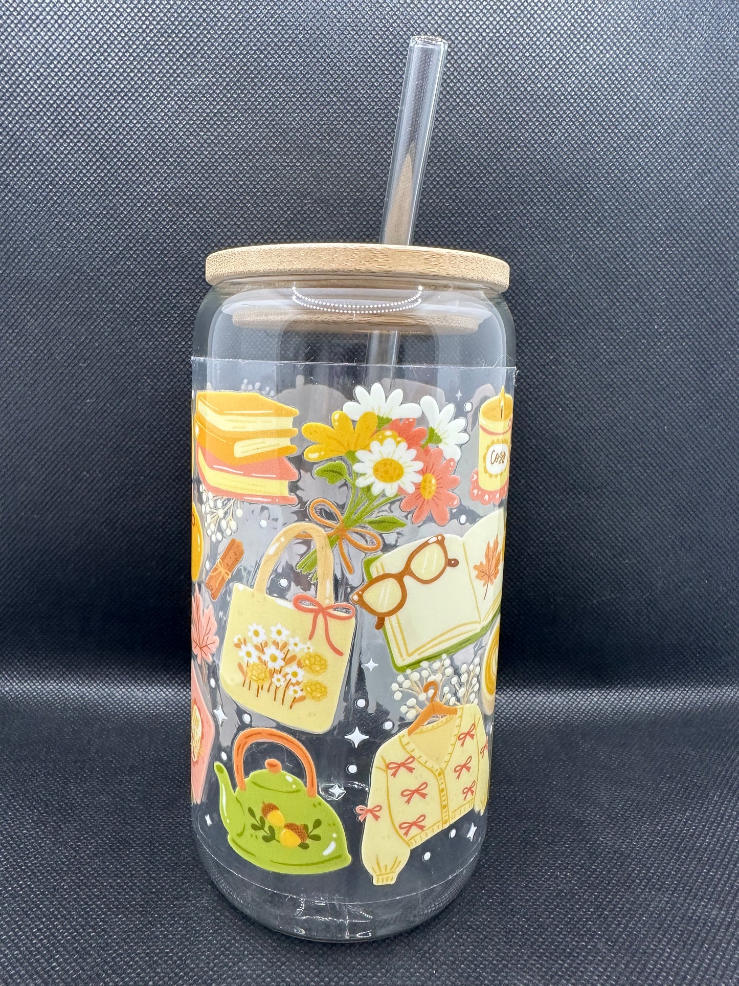 Cosy Bookish Pumpkin Spice Aesthetic Glass Tumbler with Straw