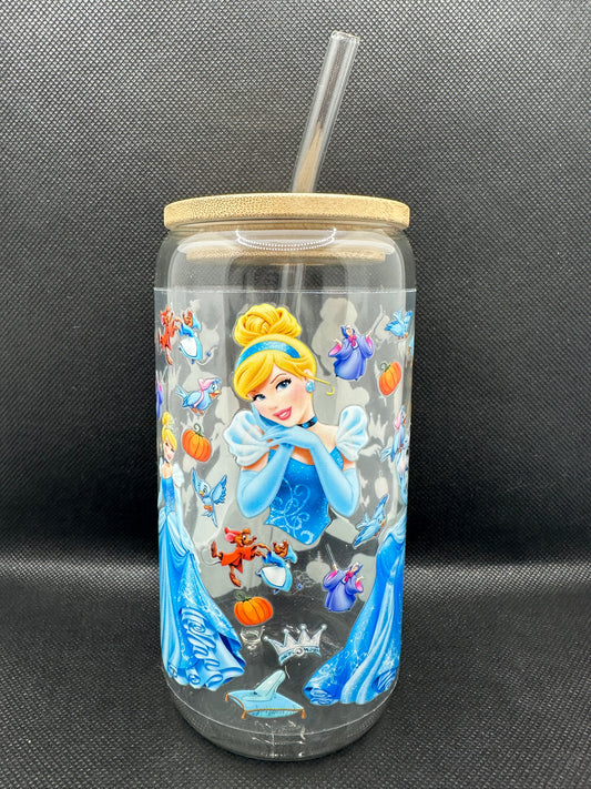 Blue Princess Movie 16oz Clear Glass Tumbler with Straw