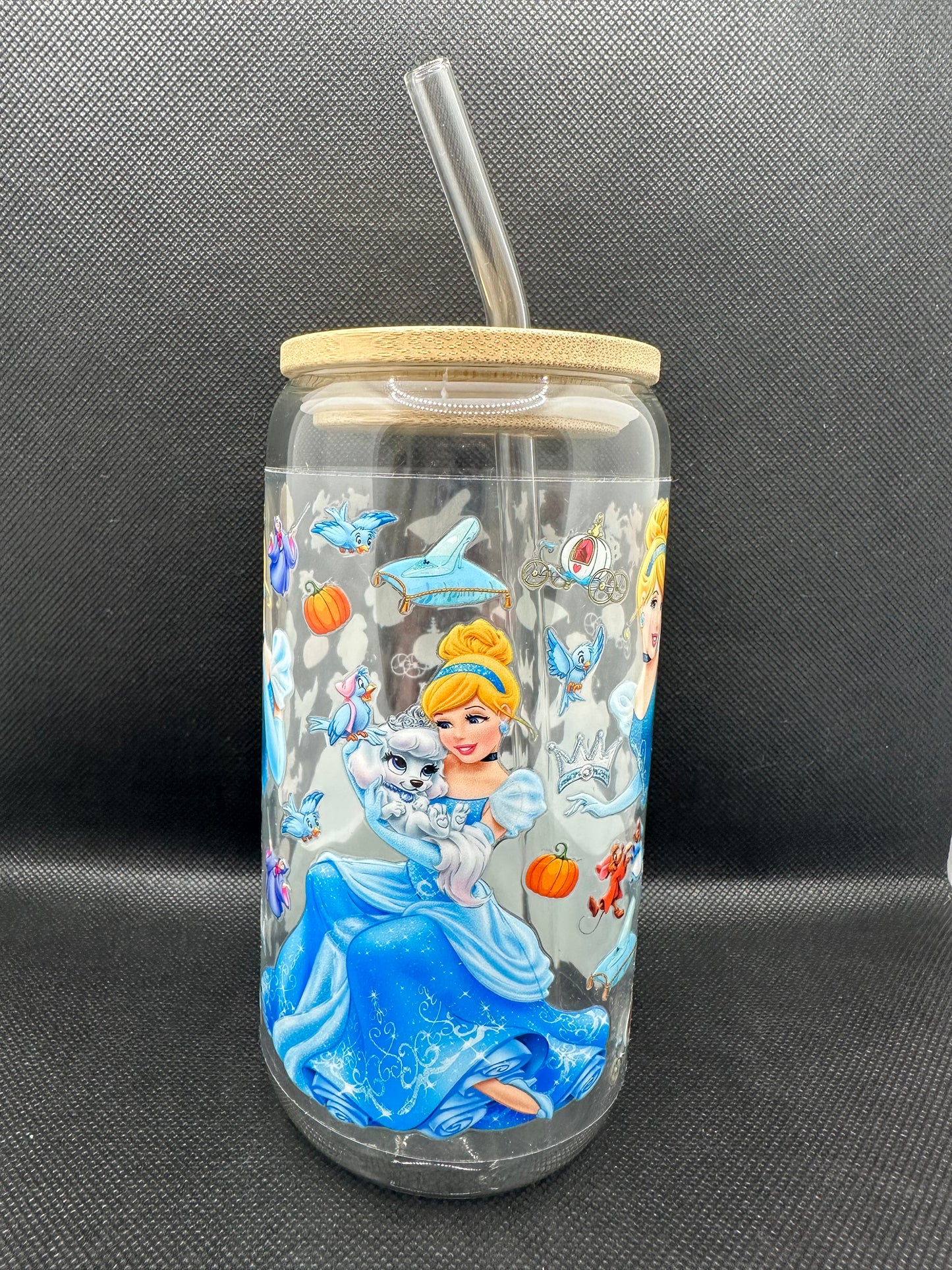Blue Princess Movie 16oz Clear Glass Tumbler with Straw