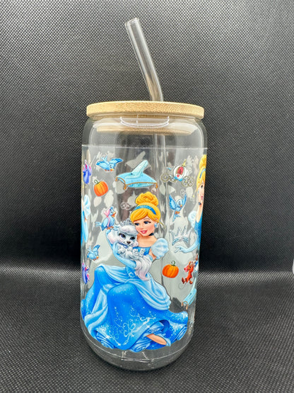 Blue Princess Movie 16oz Clear Glass Tumbler with Straw