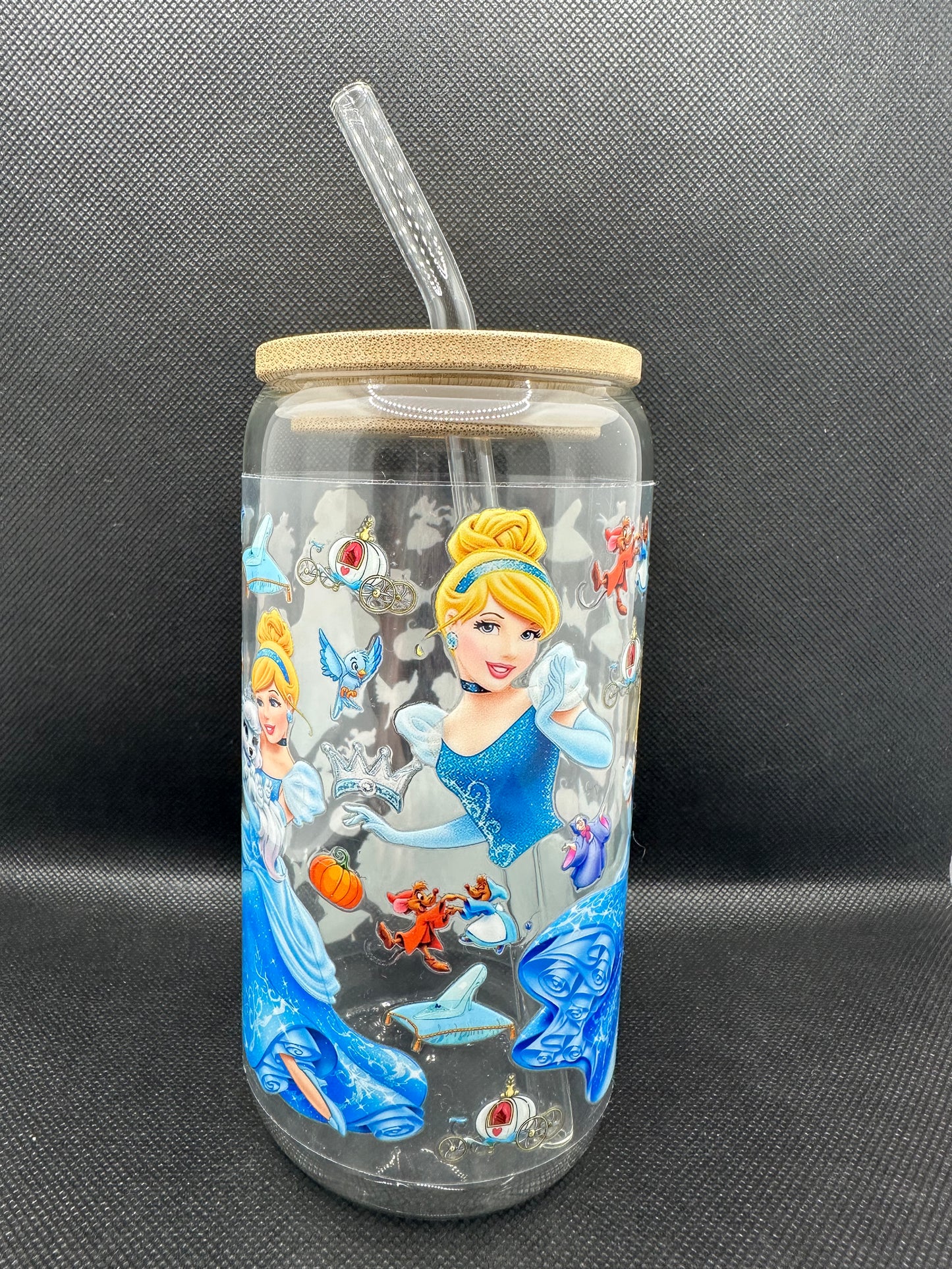 Blue Princess Movie 16oz Clear Glass Tumbler with Straw