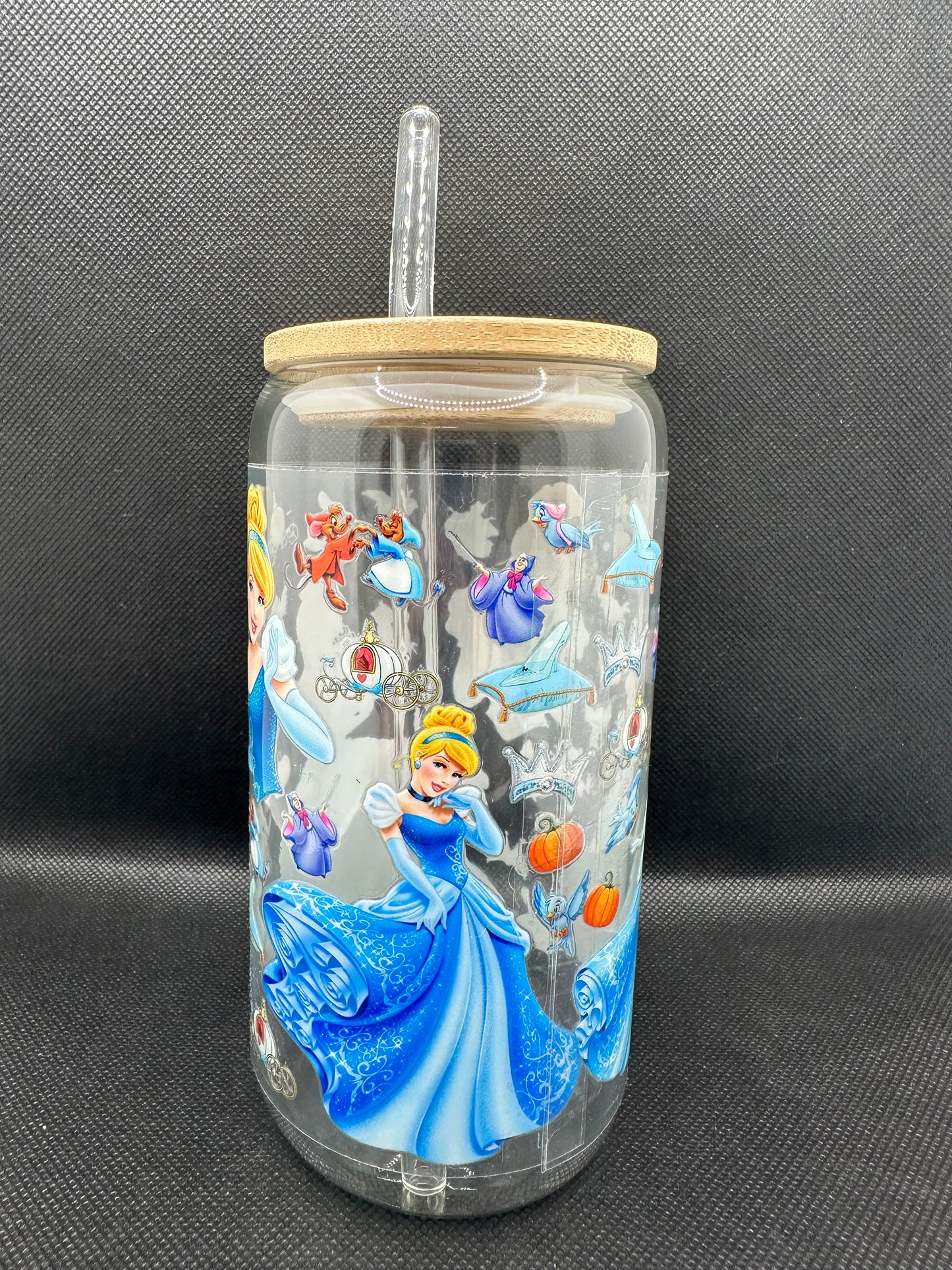 Blue Princess Movie 16oz Clear Glass Tumbler with Straw