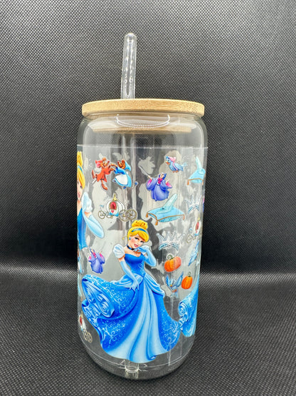 Blue Princess Movie 16oz Clear Glass Tumbler with Straw