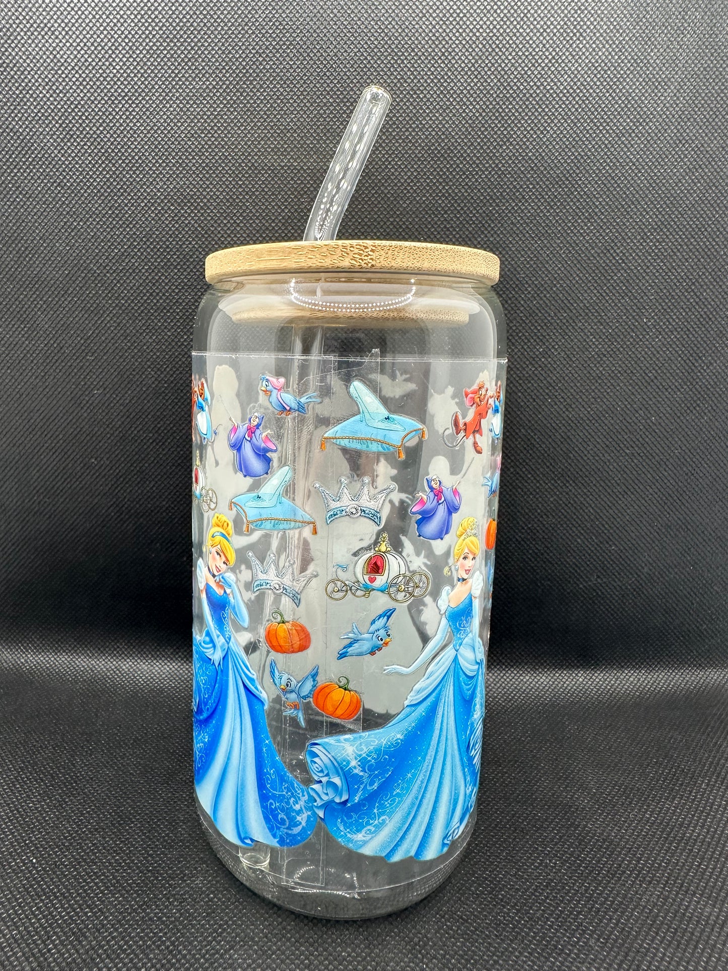 Blue Princess Movie 16oz Clear Glass Tumbler with Straw