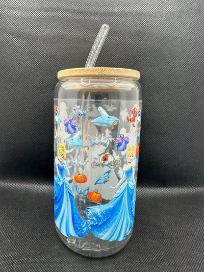 Blue Princess Movie 16oz Clear Glass Tumbler with Straw