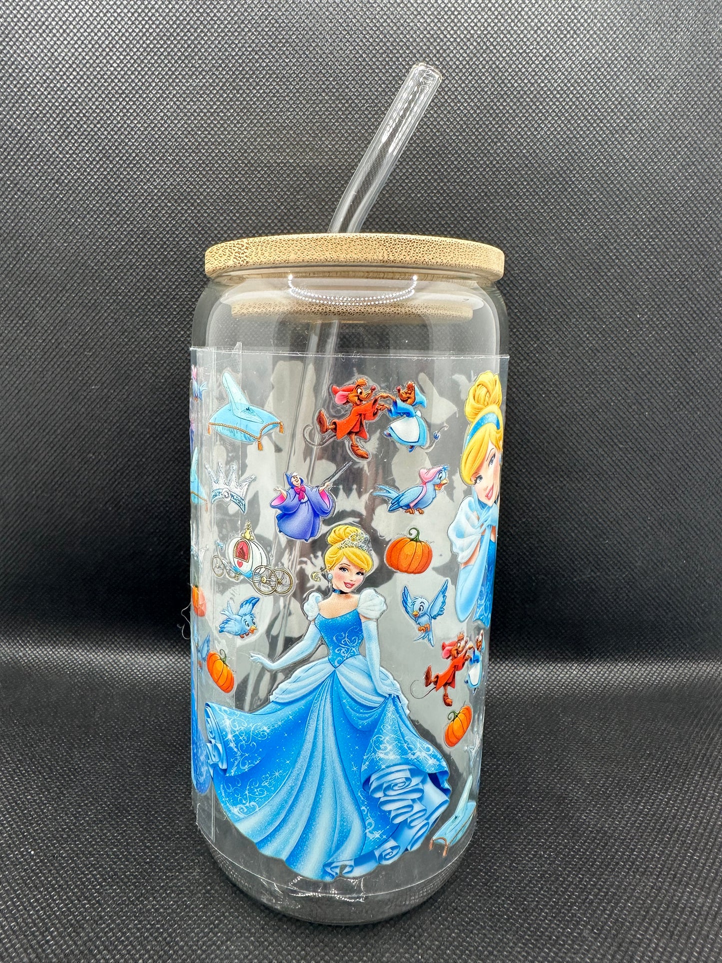 Blue Princess Movie 16oz Clear Glass Tumbler with Straw
