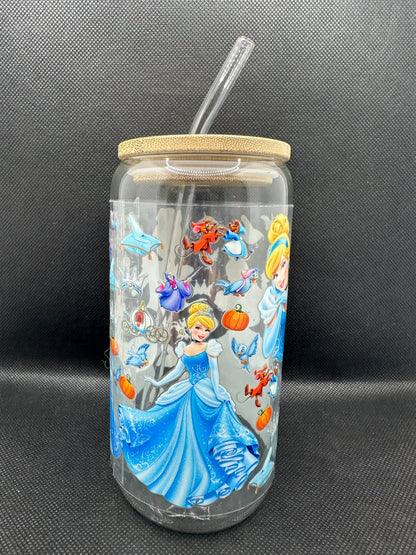 Blue Princess Movie 16oz Clear Glass Tumbler with Straw