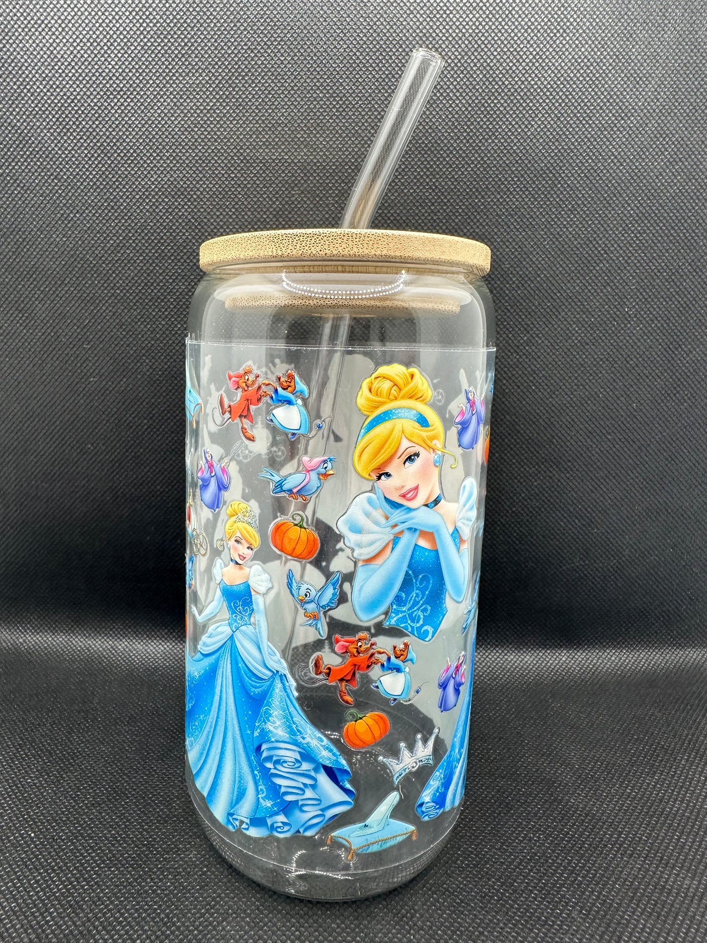Blue Princess Movie 16oz Clear Glass Tumbler with Straw
