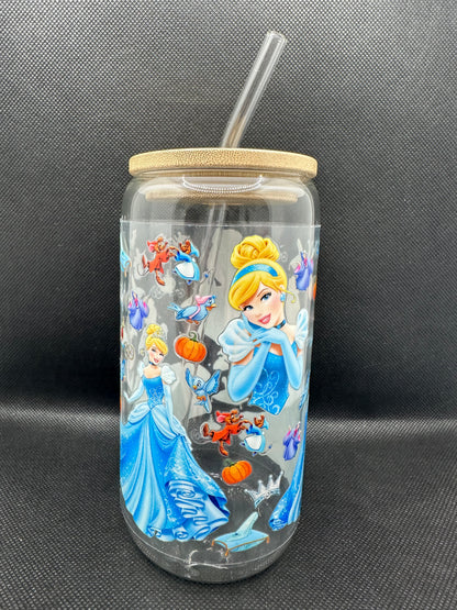 Blue Princess Movie 16oz Clear Glass Tumbler with Straw