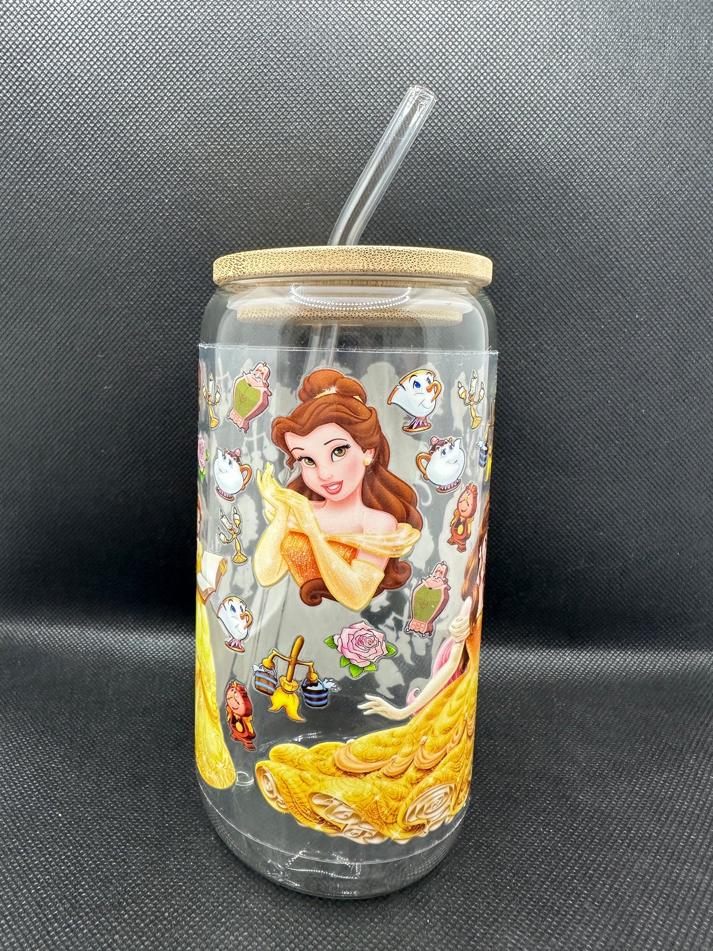 Yellow Princess Movie 16oz Clear Glass Tumbler with Straw
