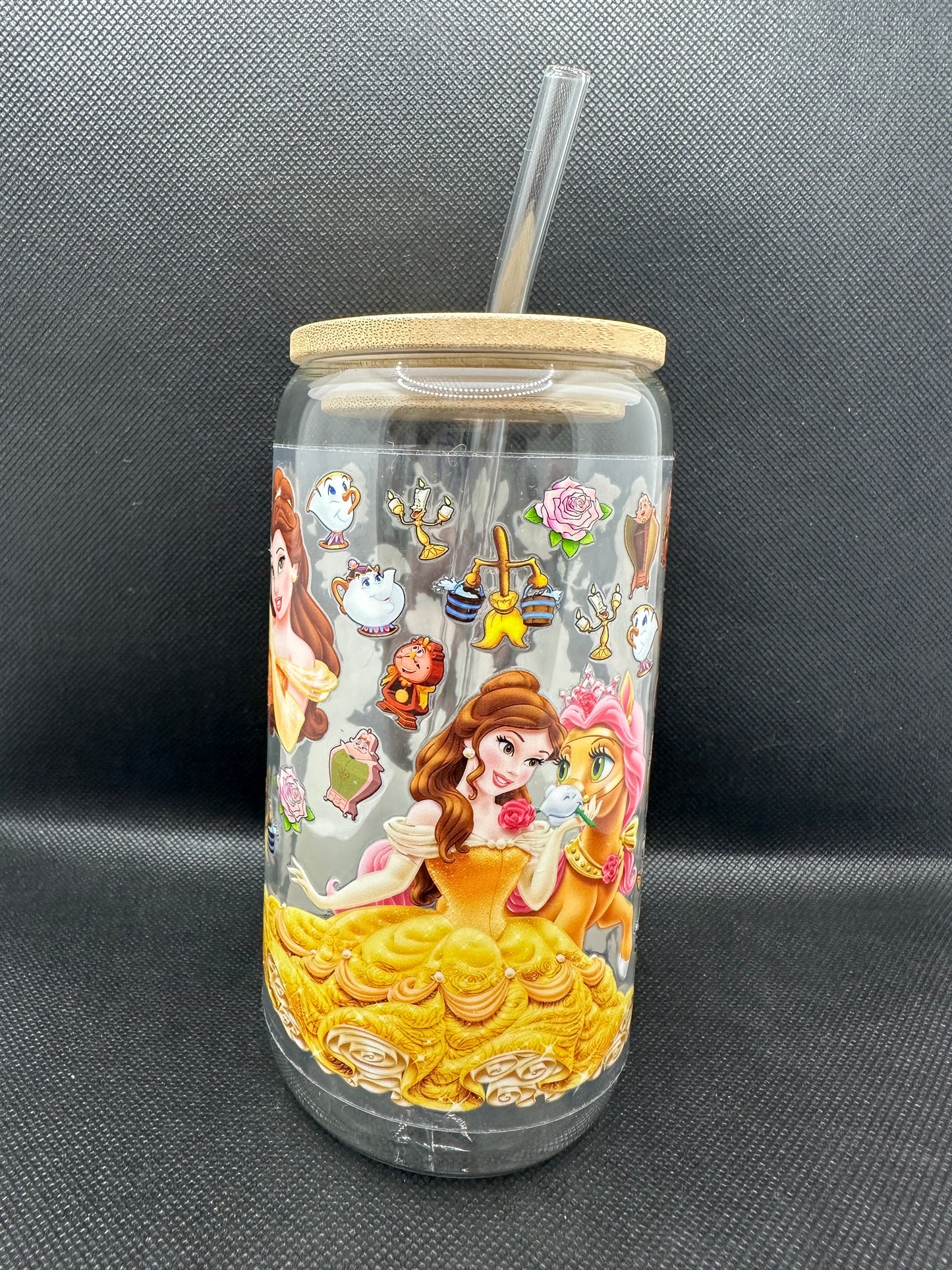 Yellow Princess Movie 16oz Clear Glass Tumbler with Straw