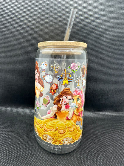 Yellow Princess Movie 16oz Clear Glass Tumbler with Straw
