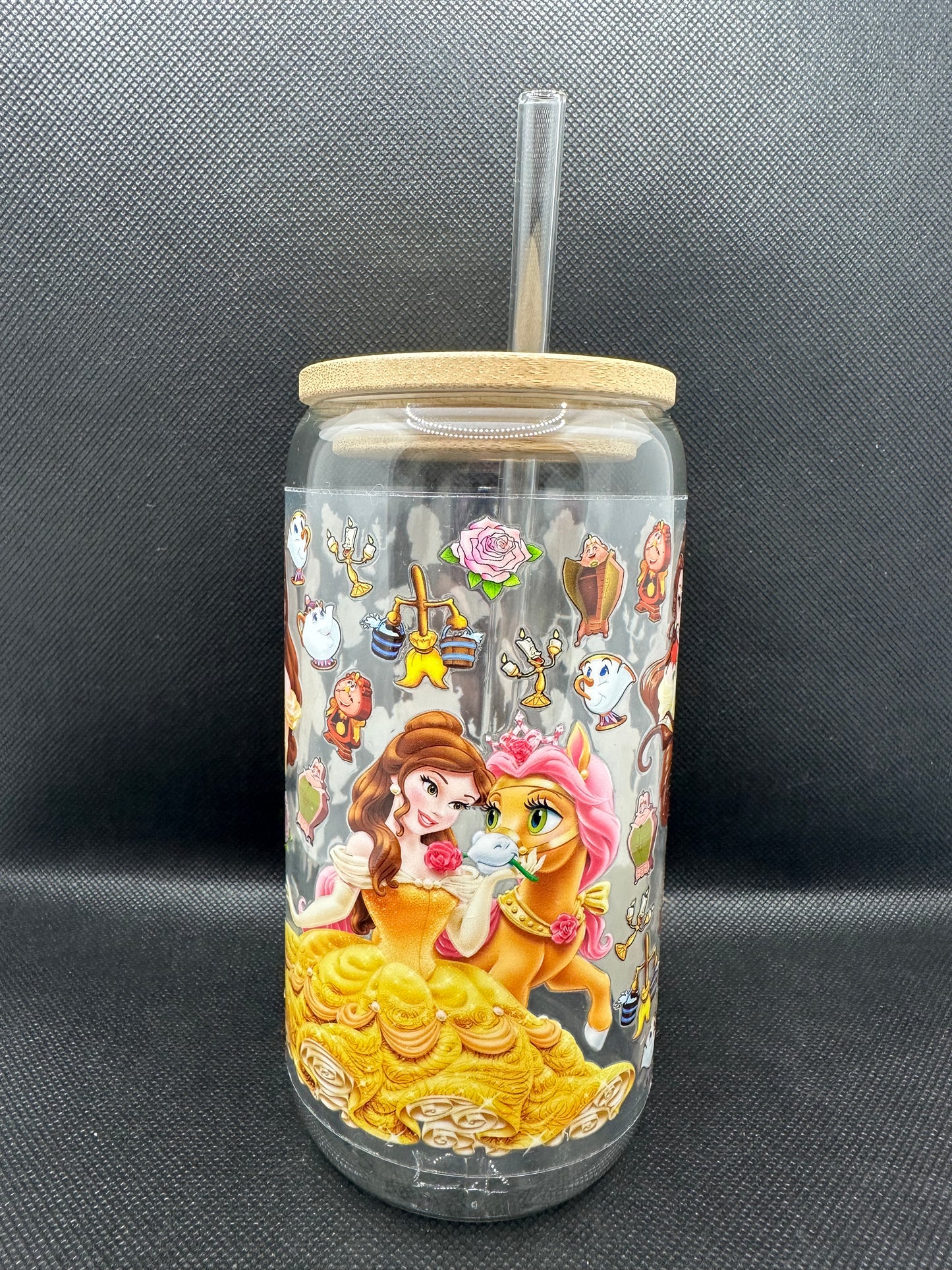 Yellow Princess Movie 16oz Clear Glass Tumbler with Straw