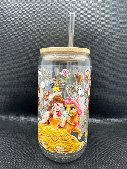 Yellow Princess Movie 16oz Clear Glass Tumbler with Straw