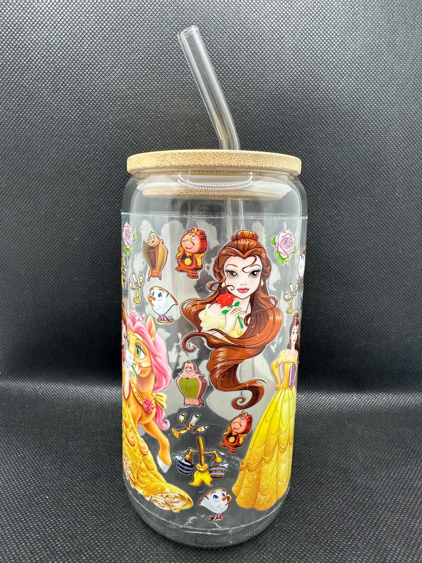 Yellow Princess Movie 16oz Clear Glass Tumbler with Straw