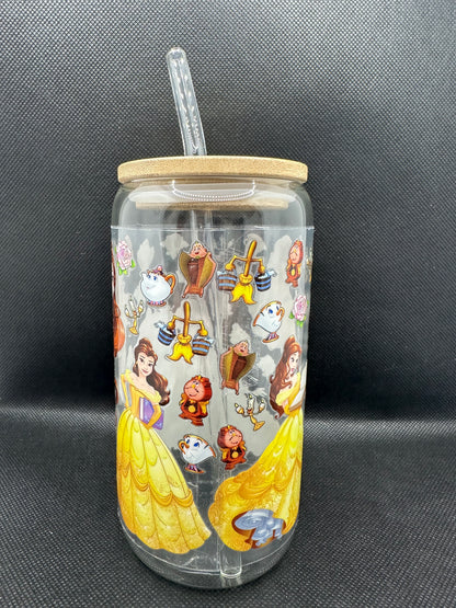 Yellow Princess Movie 16oz Clear Glass Tumbler with Straw