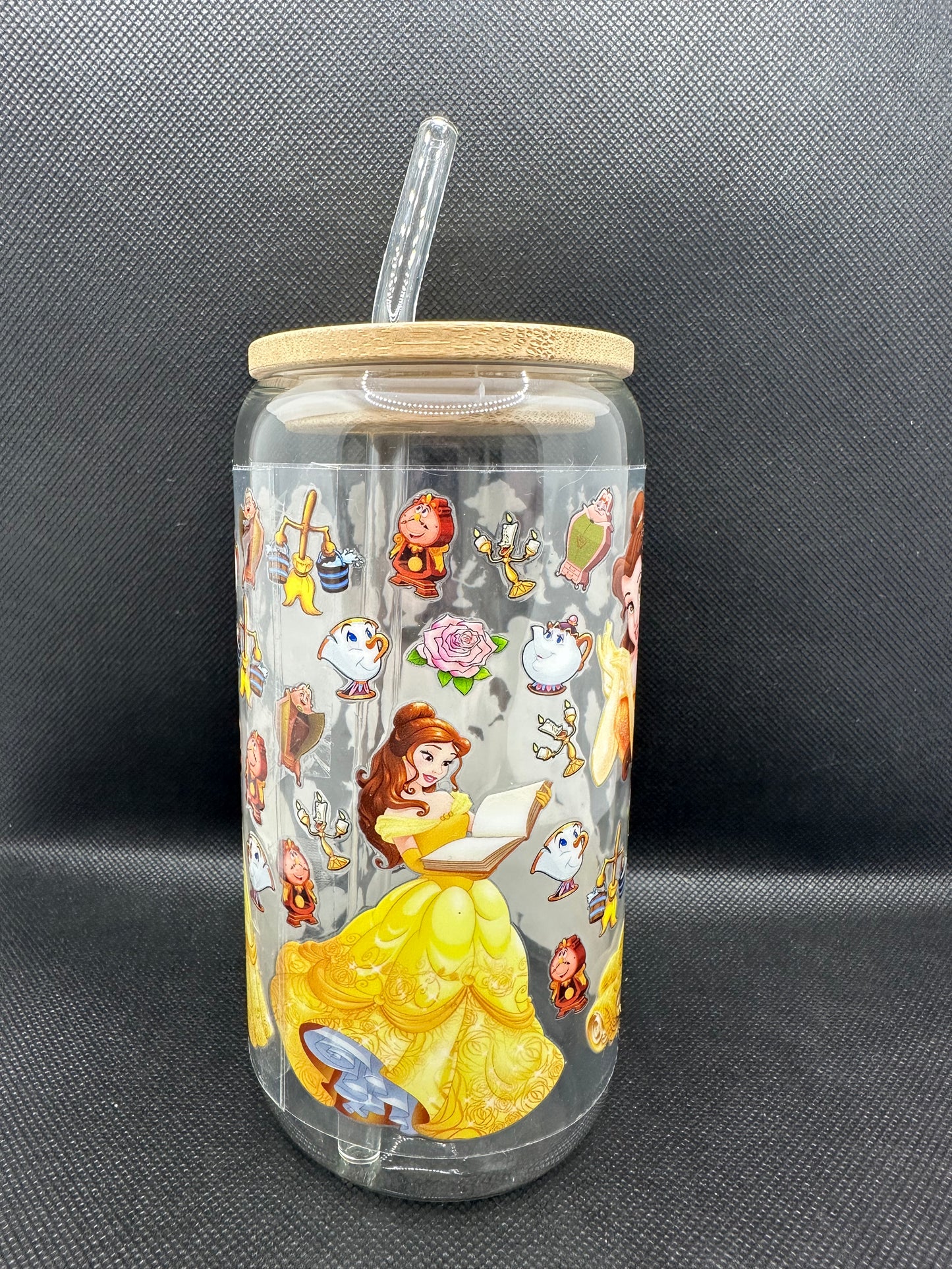 Yellow Princess Movie 16oz Clear Glass Tumbler with Straw