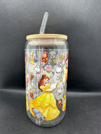 Yellow Princess Movie 16oz Clear Glass Tumbler with Straw