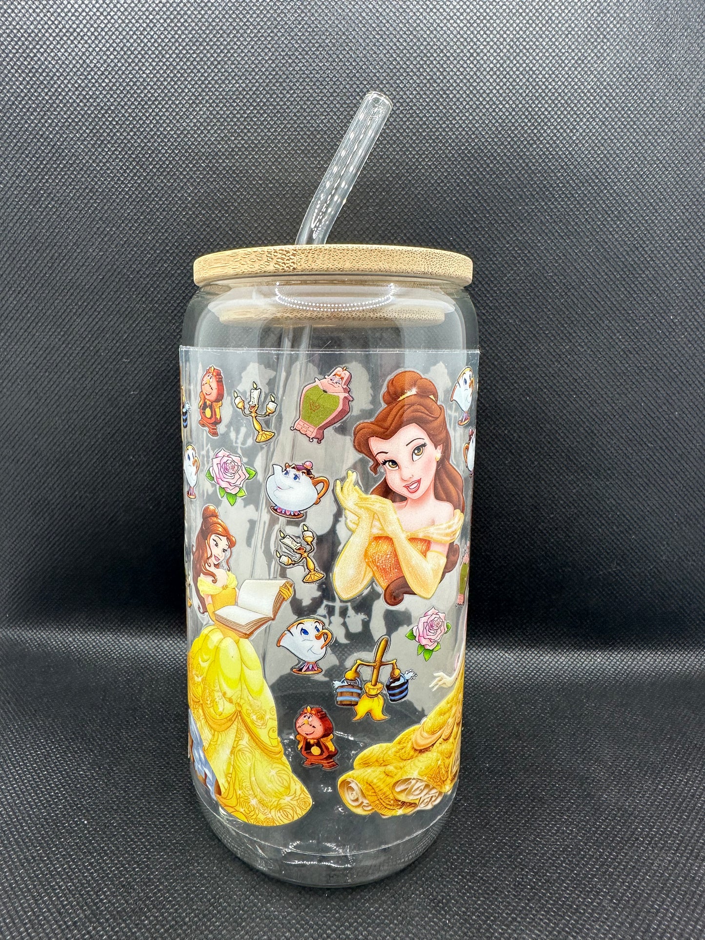Yellow Princess Movie 16oz Clear Glass Tumbler with Straw