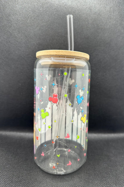Multiple Princesses 16oz Clear Glass Tumbler with Straw