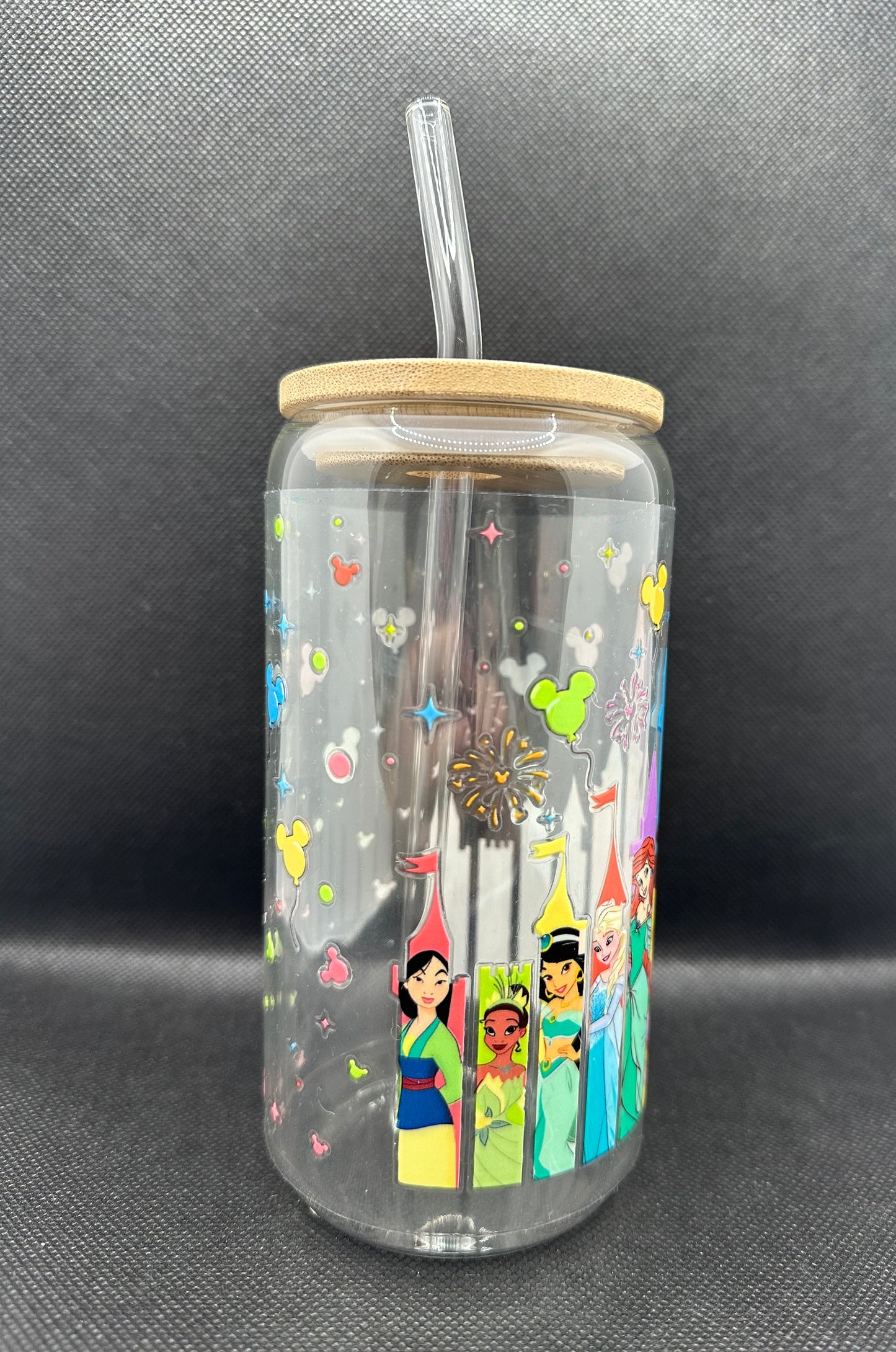 Multiple Princesses 16oz Clear Glass Tumbler with Straw