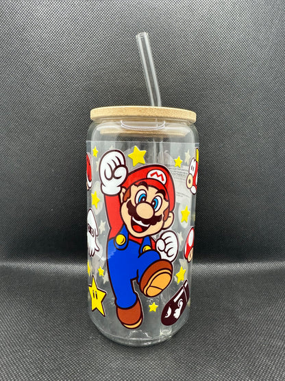 Cartoon Game 16oz Clear Glass Tumbler with Straw