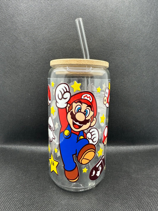 Cartoon Game 16oz Clear Glass Tumbler with Straw
