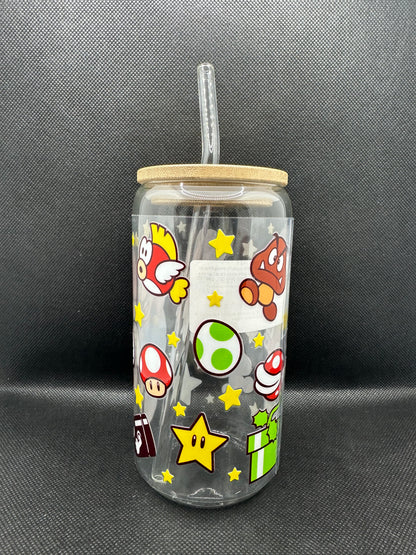 Cartoon Game 16oz Clear Glass Tumbler with Straw