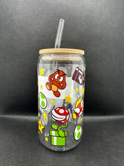 Cartoon Game 16oz Clear Glass Tumbler with Straw