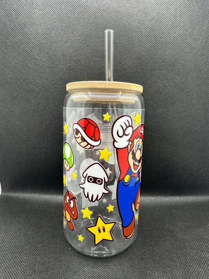 Cartoon Game 16oz Clear Glass Tumbler with Straw