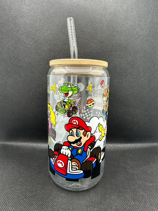 Cartoon Car Game 16oz Clear Glass Tumbler with Straw