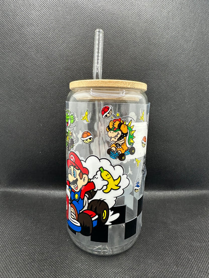 Cartoon Car Game 16oz Clear Glass Tumbler with Straw