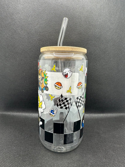 Cartoon Car Game 16oz Clear Glass Tumbler with Straw