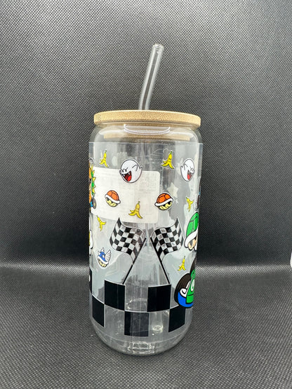 Cartoon Car Game 16oz Clear Glass Tumbler with Straw