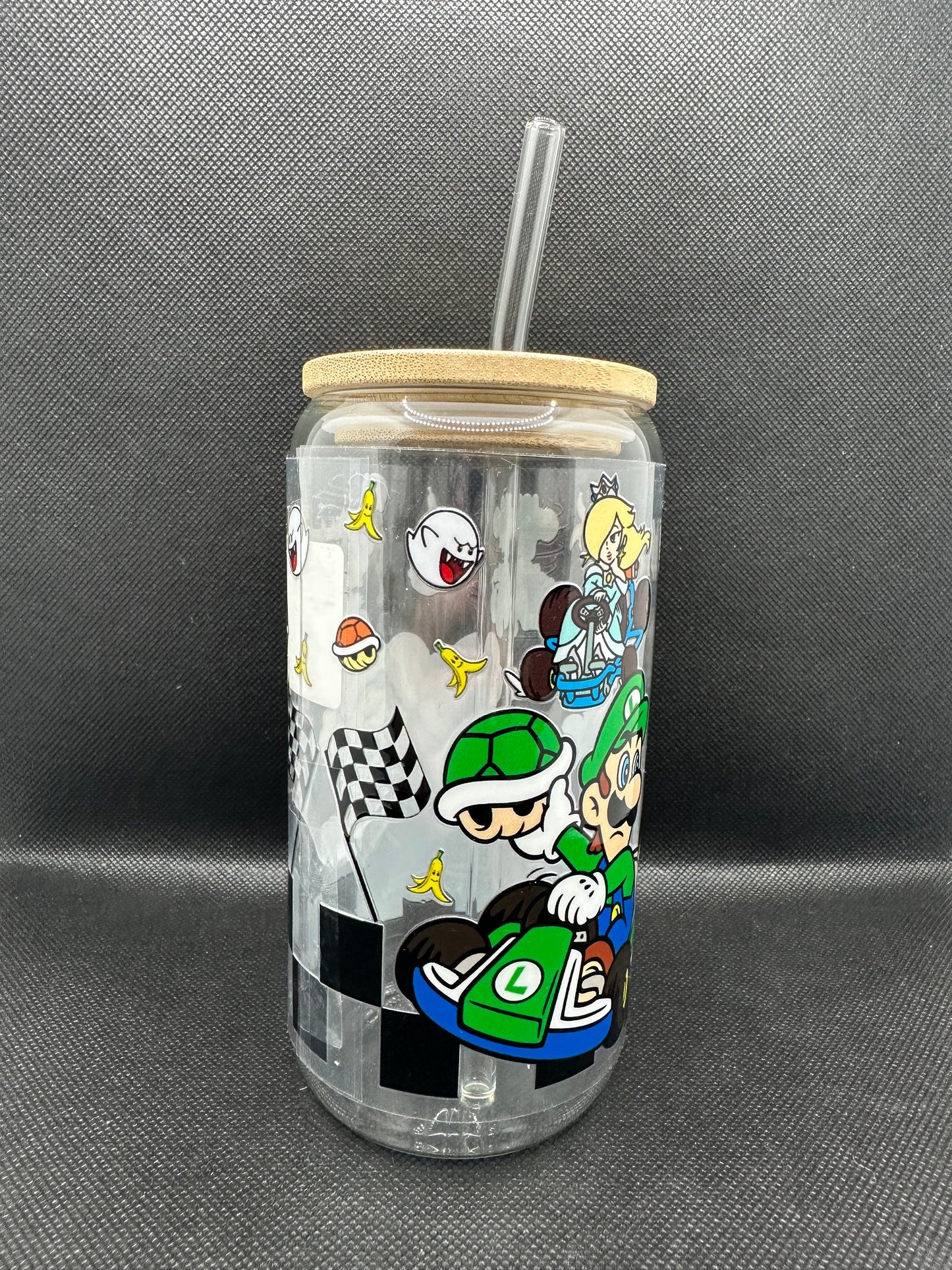 Cartoon Car Game 16oz Clear Glass Tumbler with Straw