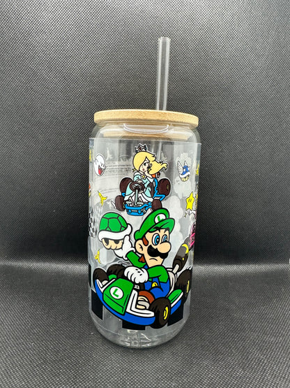 Cartoon Car Game 16oz Clear Glass Tumbler with Straw