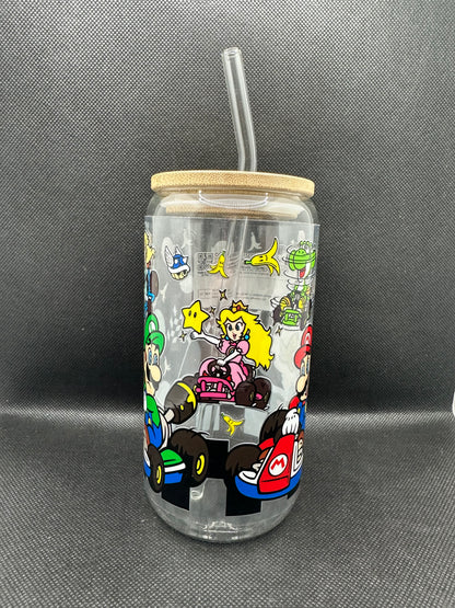Cartoon Car Game 16oz Clear Glass Tumbler with Straw