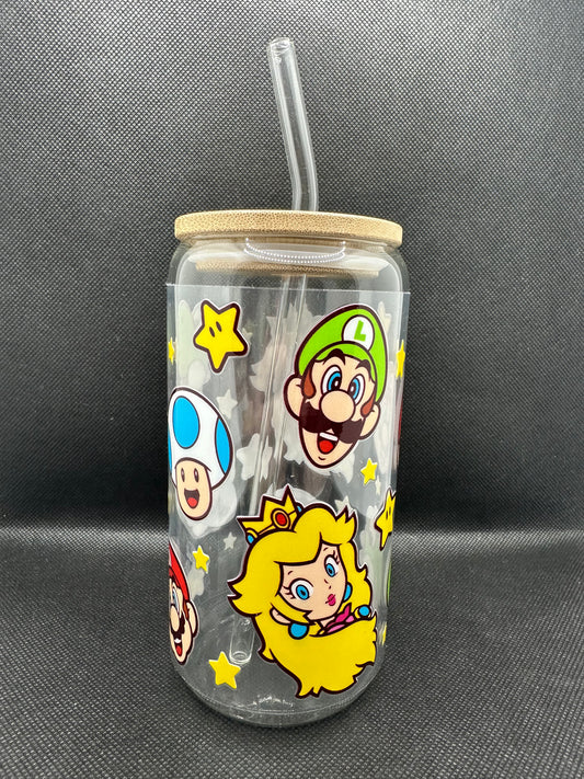 Cartoon Game 16oz Clear Glass Tumbler with Straw