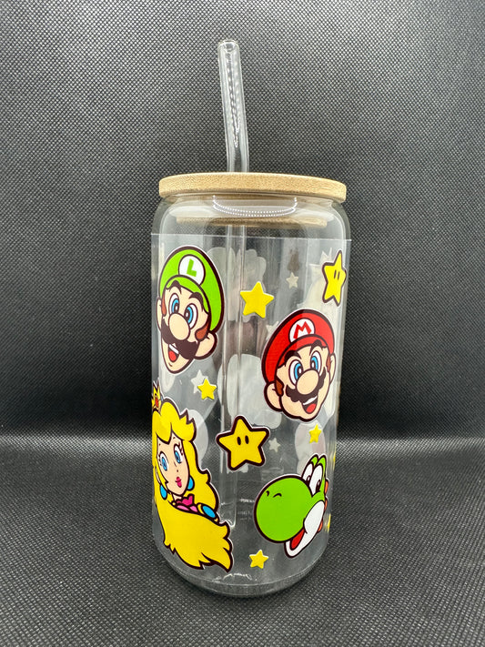 Cartoon Game 16oz Clear Glass Tumbler with Straw