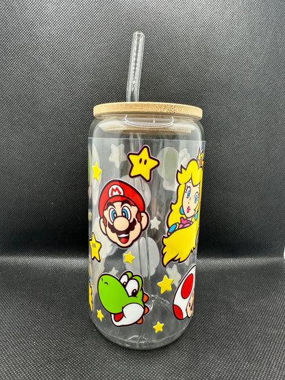 Cartoon Game 16oz Clear Glass Tumbler with Straw