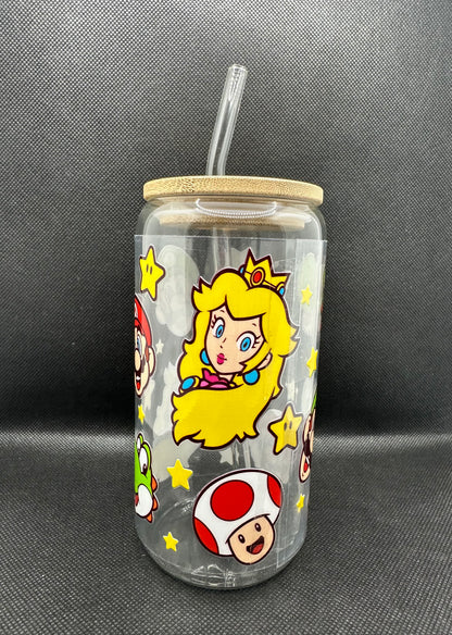 Cartoon Game 16oz Clear Glass Tumbler with Straw