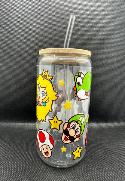 Cartoon Game 16oz Clear Glass Tumbler with Straw