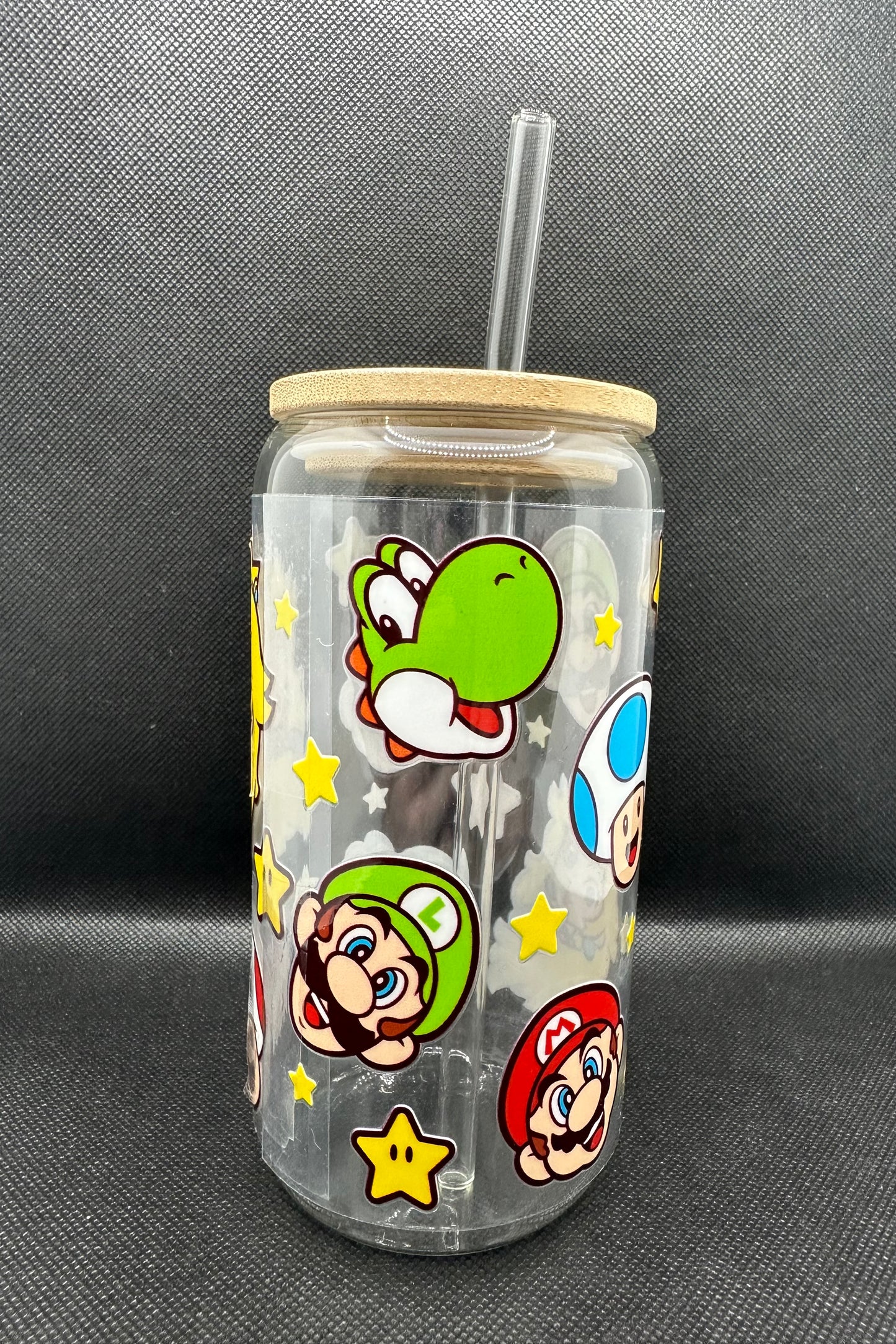 Cartoon Game 16oz Clear Glass Tumbler with Straw