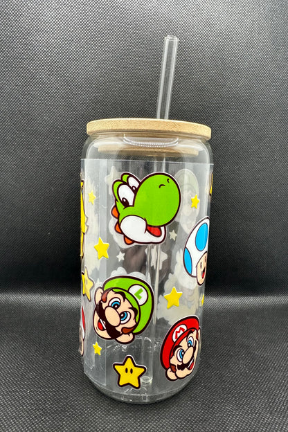 Cartoon Game 16oz Clear Glass Tumbler with Straw