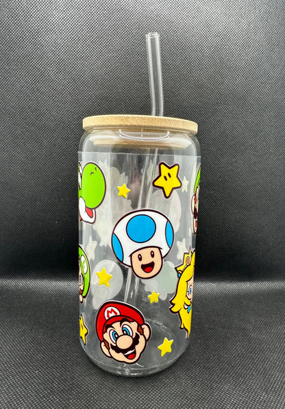 Cartoon Game 16oz Clear Glass Tumbler with Straw