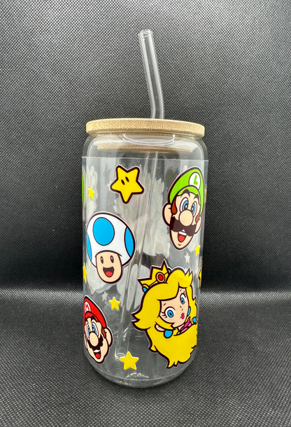 Cartoon Game 16oz Clear Glass Tumbler with Straw