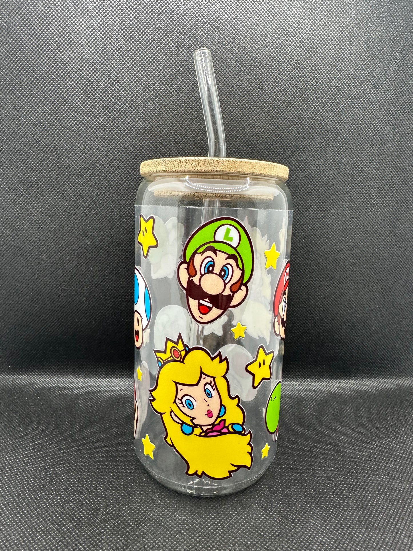 Cartoon Game 16oz Clear Glass Tumbler with Straw