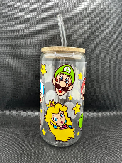 Cartoon Game 16oz Clear Glass Tumbler with Straw