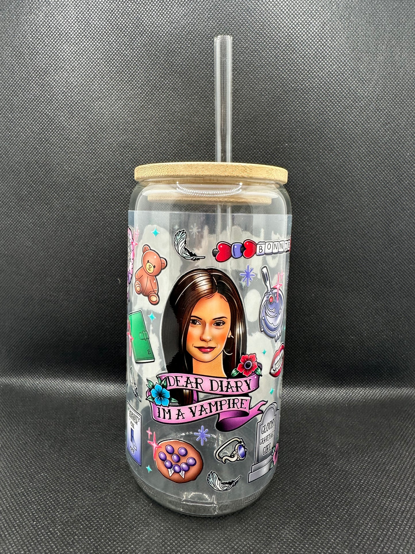 Vampire 16oz Glass Tumbler with Straw